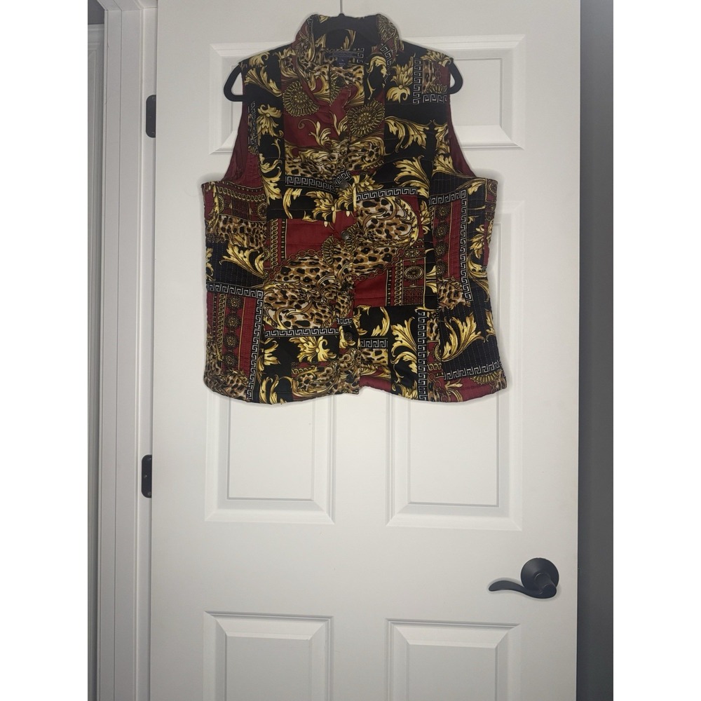 Bandolino Cotton Quilted Vest Xl Colorful Snap Front Animal Print